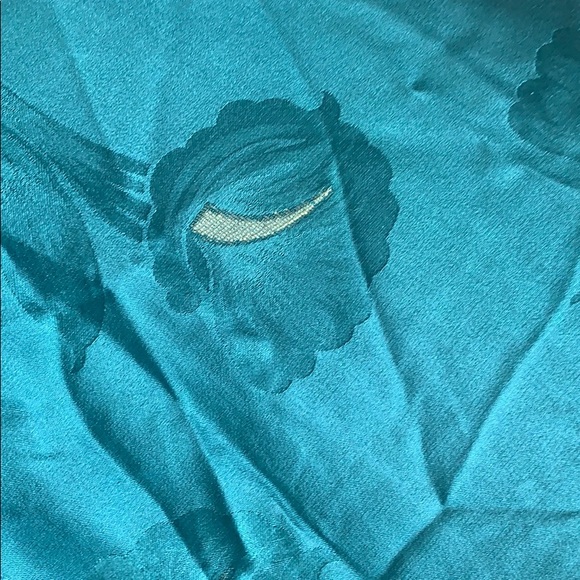 VTG 90’s 100% SILK Teal Blue Floral Bomber Jacket - Picture 5 of 8